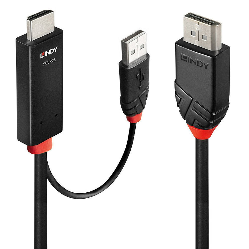 Lindy 41500 Adapter Cable Vídeo 3M HDMI + USB Type-a DisplayPort Black Black/Red 3M, HDMI + USB Type-a, Displa