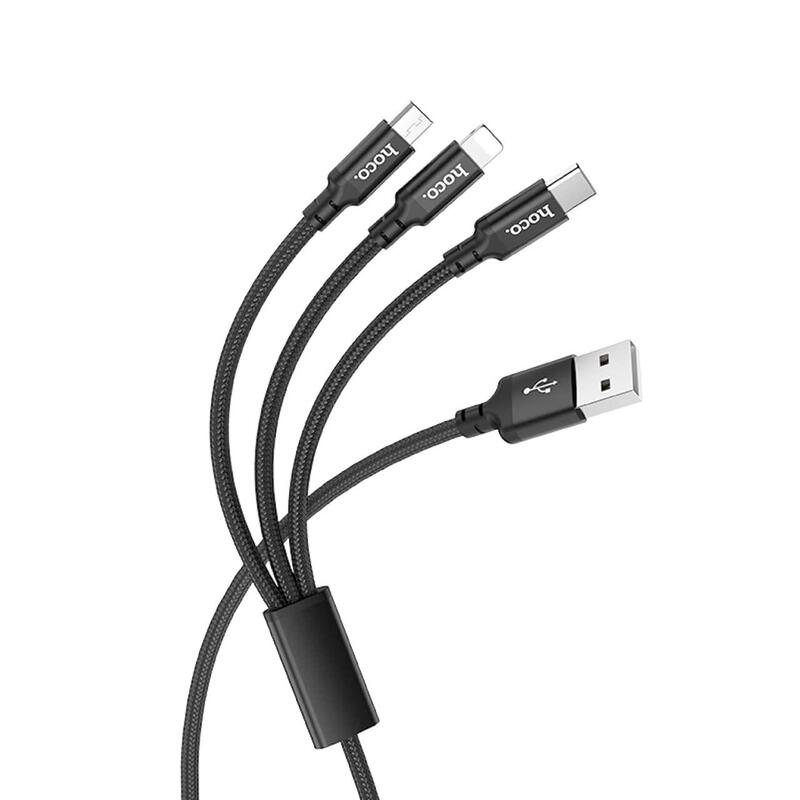 Hoco Data Cable 3 In 1 Micro Usb, Type-c, Lightning 5A Black X14
