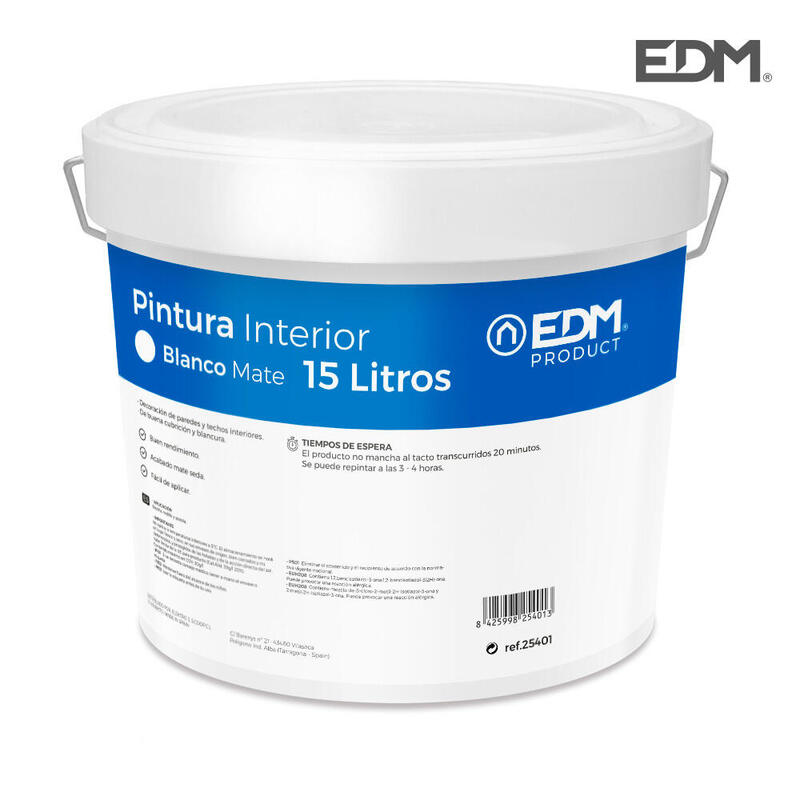 EDM Pintura Plastica Matte Indoor White 15L