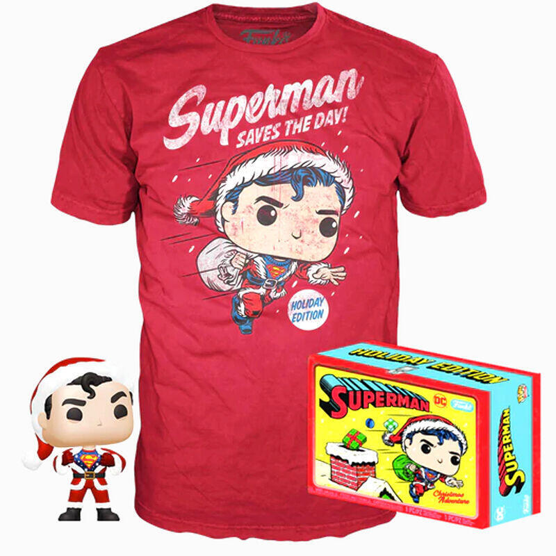 Set Figura Pop & Tee DC Comics Superman Exclusive Flocked Tamaño S